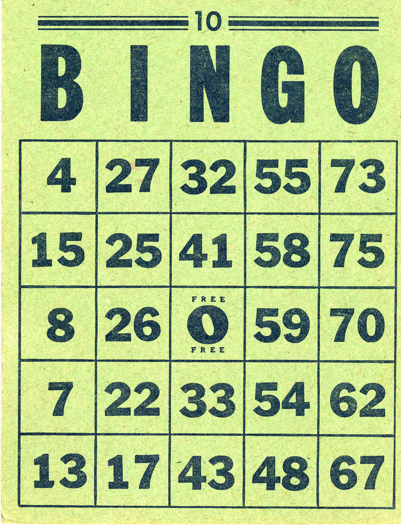 Bingo Card Printed on Hardboard